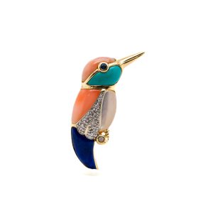 Estate Piece: 14k Two Tone Gold Multi-Color Bird Brooch